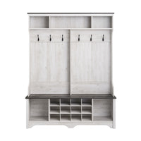 Rustic Ridge Farmhouse Entryway Storage Cabinet with Shoe Cubbies & Coat Hooks - Washed White