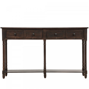 Phyllis Solid Wood Console Table With Drawers And Bottom Shelf - Espresso