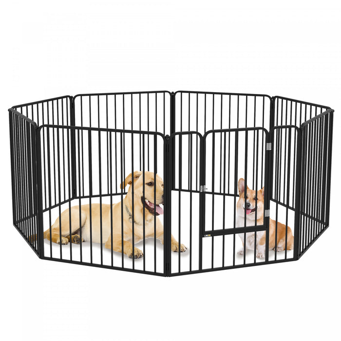Pawhut Heavy Duty Dog Playpen, Steel Dog Pen With Door, Pet Exercise Fence, Outdoor Indoor Diy Design For Small And Medium Dogs, 31.5\" Height, 8 Panels