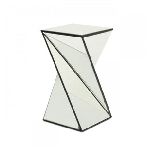 Molly Light-reflecting Design Geometric Mirrored Accent Side Table With Glass And Engineered Wood, Silver