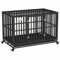 Pawhut Heavy Duty Steel Dog Crate Kennel Pet Cage With Wheels For Portability And A Door For Conveni