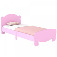 Qaba Twin Bed Frame, Platform Bed with Bear Shaped Headboard & Footboard, Slats Support, No Box Spring Needed, for Boys, Girls, Pink