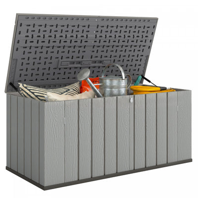 Outsunny 125.5 Gallon Deck Box, Outdoor Storage Box with Gas Struts, Grey