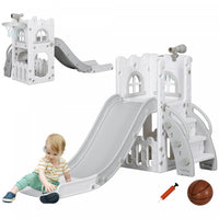 Qaba Toddler Slide, 4 In 1 Slide For Kids Aged 1-3 Years With Basketball Hoop, Climber, Telescope, S