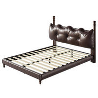 Emma Faux Leather Platform Bed Frame with Headboard,Queen Size,Dark Brown Queen Bed