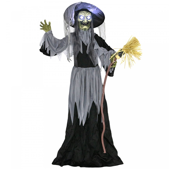Outsunny Animated Halloween Decoration, Animatronics Witch, Black