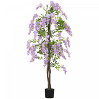 HOMCOM 5.9FT Artificial Wisteria Tree with Natural Wood Purple