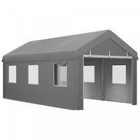 Outsunny 10' X 20' Carport, Heavy Duty Car Port With 6 Window And 2 Doors