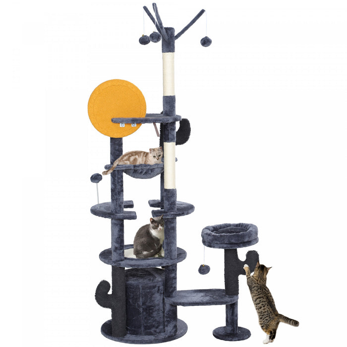Pawhut 71\" Tall Cat Tree, Multi-level Cat Tower For Indoor Cats With Scratching Posts, Sisal Pad, Cat Condo, Bed, Hammock, Platforms, Toy Balls, Cat Activity Center, Dark Grey
