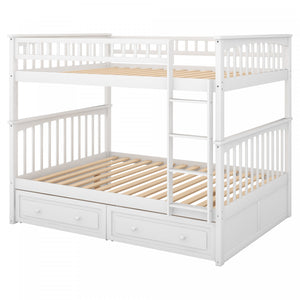 Brady Solid Wood Convertible Full Bunk Bed With Drawers, White