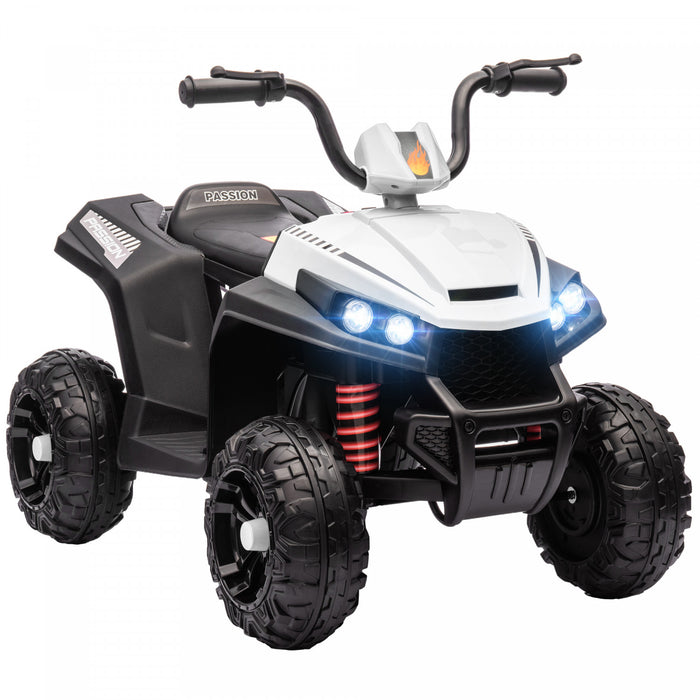 Qaba 12v Electric Car For Kids, Battery Powered Ride-On Quad Kids Atv With Four Wheels Spring Suspension, Forward & Backward, Led Light, Mp3, Music, Kids Electric Car For Boys Girls, White