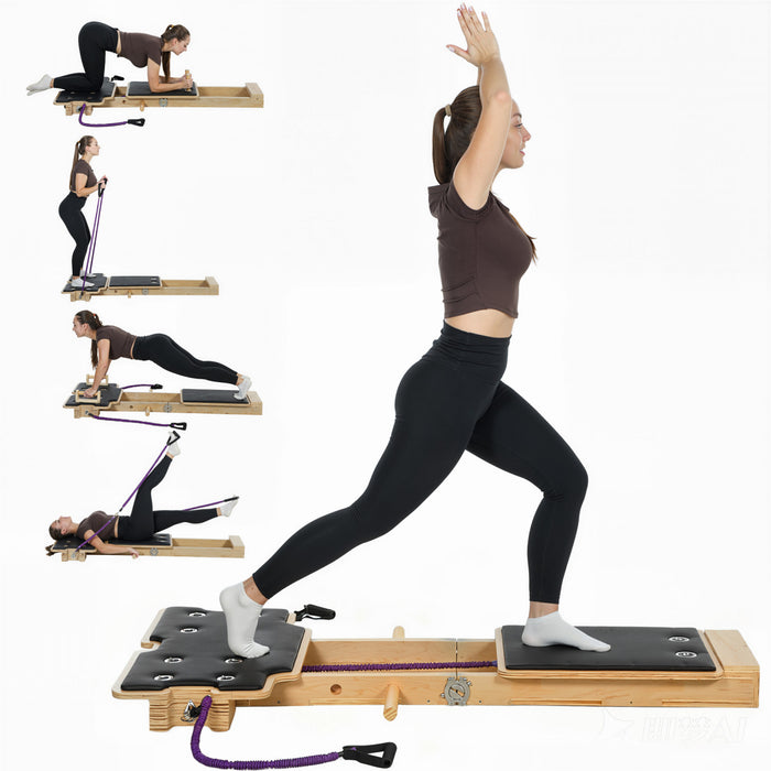 Soozier Foldable Pilates Reformer Machine for Home Gym, Multifunctional Pilates Board with Resistance Bands and Multi-Grips, Abdominal Core Trainer for Men Women Full Body Workout