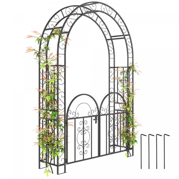 Outsunny 7.4ft Steel Garden Arch With Gate, Garden Arbor Trellis, Black