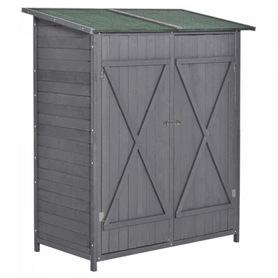 Outsunny 54.75''x29.5''x63'' Garden Storage Shed Asphalt Roof Wooden Timber Double Door Utility Stor|Outsunny Abri De Jardin Avec Etagere Et Fixations Fixes, Vert Et Gris
