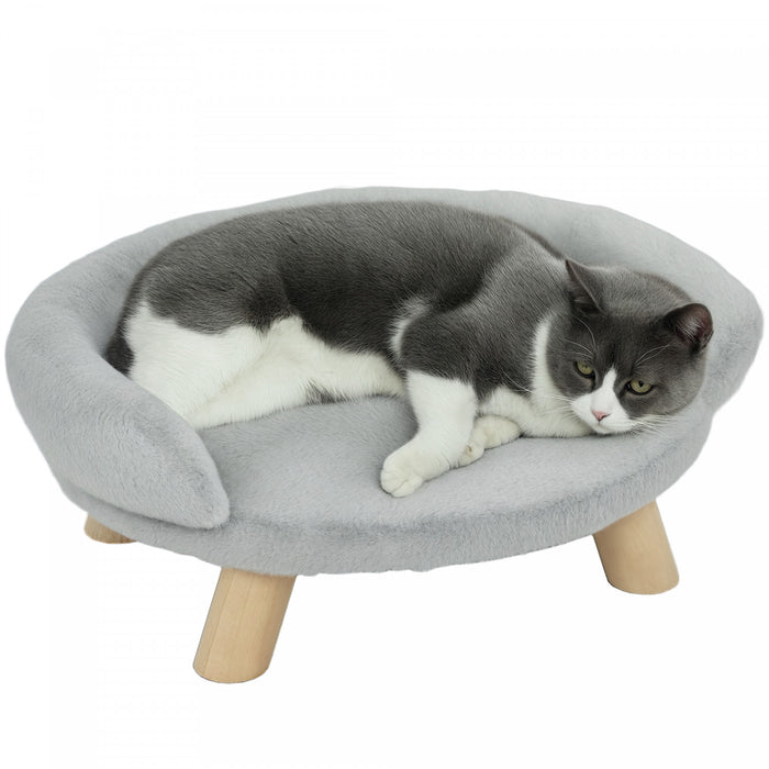 Pawhut Dog Sofa, Cat Couch With Removable Washable Cover, Wooden Legs, Elevated Pet Cat Sofa For Miniature Dogs, Grey