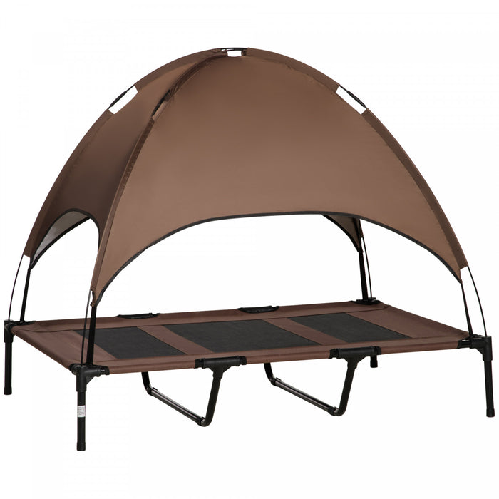 Pawhut Elevated Cooling Pet Bed Portable Raised Dog Cot With Canopy For Xl Sized Dogs, Indoor & Outdoor, 48\"x 36\"x 43\", Brown