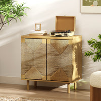HOMCOM Buffet Cabinet with Handwoven Rope Doors, Sideboard Cabinet, Oak