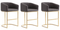 Louvre Mid-Century Modern Metal Upholstered Counter Stool in Gray - Set of 3 