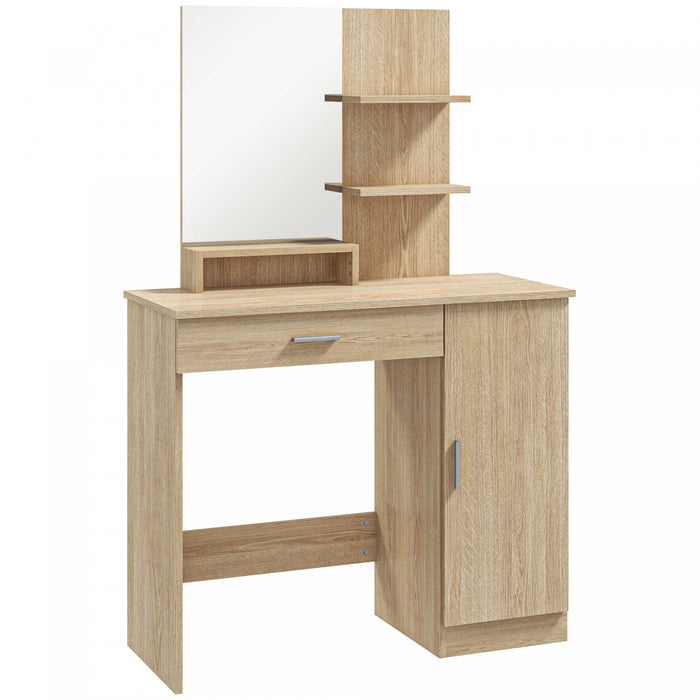 HOMCOM Vanity Table, Makeup Table with Mirror and Storage Shelves, Natural