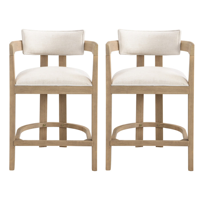 Tiffany 26\" Counter-height Stool Set Of 2 With Solid Wood Frame, Linen Look Fabric - Natural