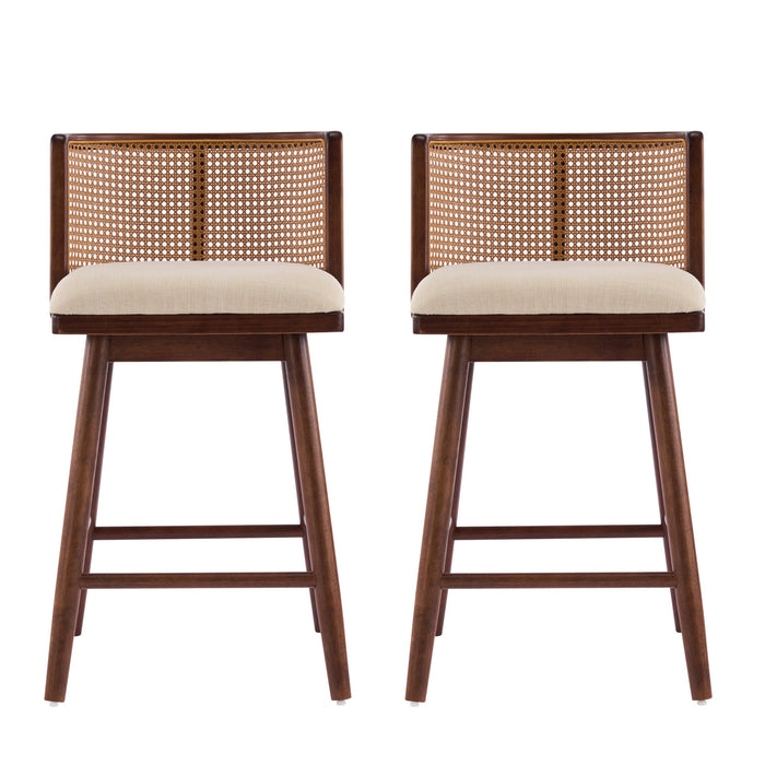 Talia Wooden Counter Height Bar Stool Set of 2 with Rattan Backrest,Walnut