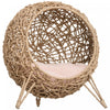 Pawhut Rattan Cat House, Wicker Kitten Bed With Cushion, Elevated Pet Bed For Indoor Cats, Natural Wood