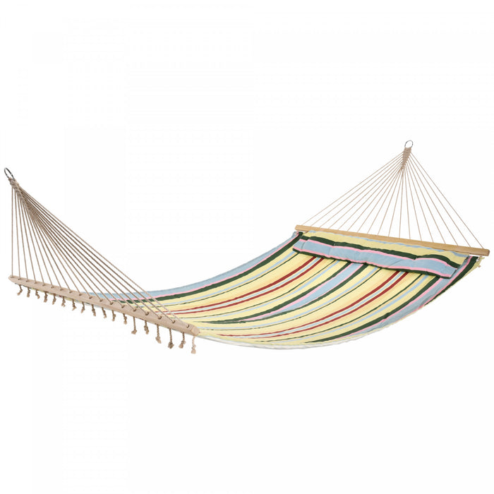 Outsunny 83\" Patio Double Hammock, Wide Outdoor Hammock Bed Striped Fits 2 People Sunbed Camping Hang Sleep W/ Pillow, Red Stripe