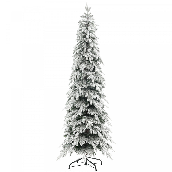 Homcom 7ft Flocked Pencil Christmas Tree With Auto Open, Steel Base