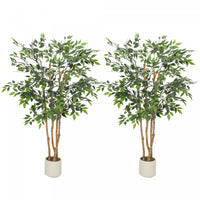 HOMCOM 5FT Artificial Banyan Tree, Set of 2 Artificial Plant for Home Decor