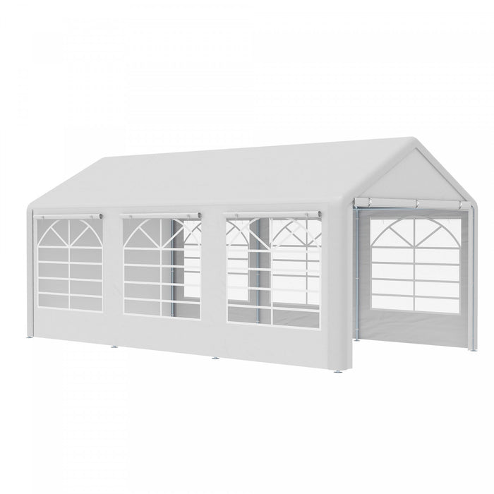Outsunny 20’ X 10’ Heavy Duty Party Tent Outdoor Carport Canopy Shelter Gazobo With Water-resistant Sidewall, Zipper Door And Windows, White