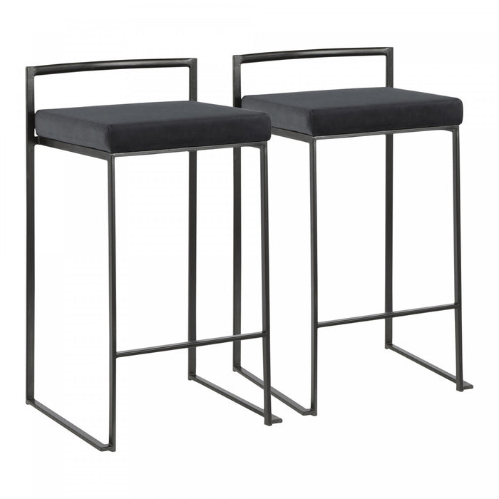 LumiSource Fuji Black Velvet Contemporary Stackable Counter-Height Stool - Set of 2