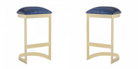 Aura Modern Metal Upholstered Barstool in Blue - Set of 2 Bar Stool