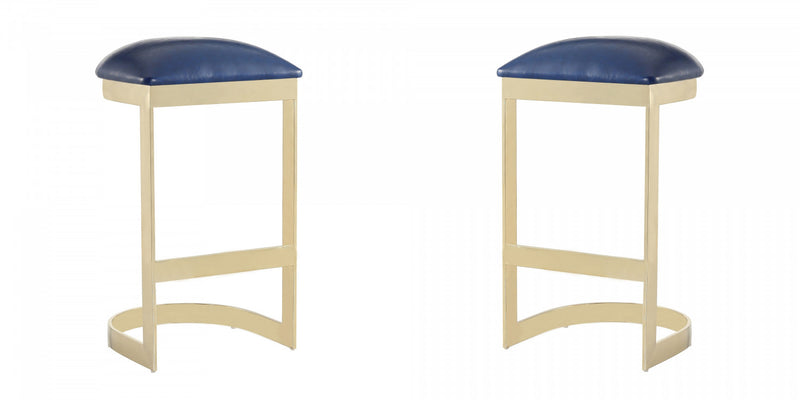 Aura Modern Metal Upholstered Barstool in Blue - Set of 2 Bar Stool