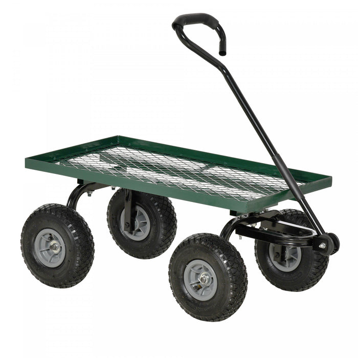 Outsunny Heavy Duty Garden Wagon Cart, Utility Wagon Cart with Metal Frame, 10\" Wheels and 180° Rotating Handle, 330 lbs Capacity, for Garden, Beach, Lawn, Black