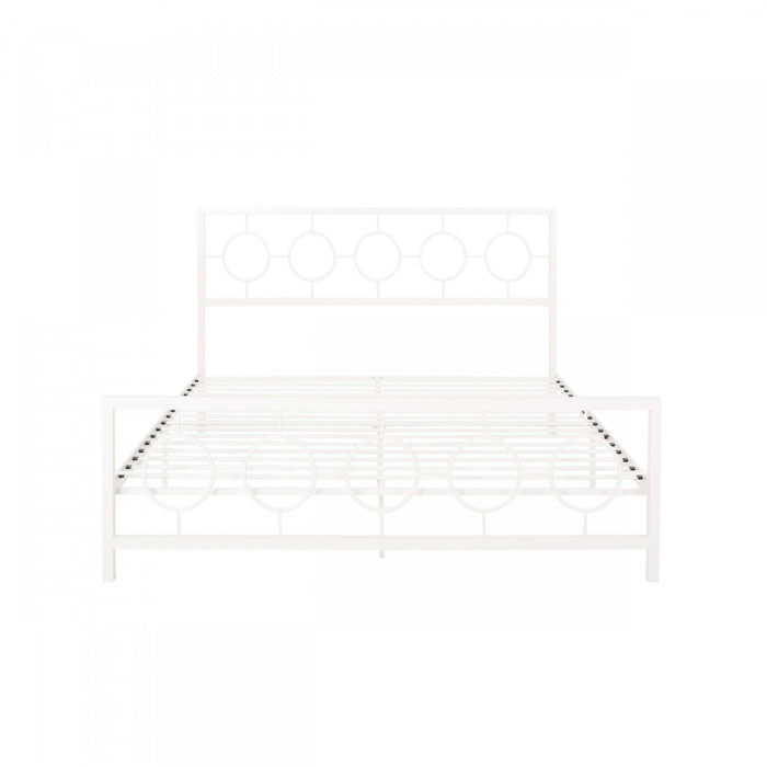 Robert Metal Construction Bed Frame With Circular Design Headboard And Footboard,king Size,white King Bed