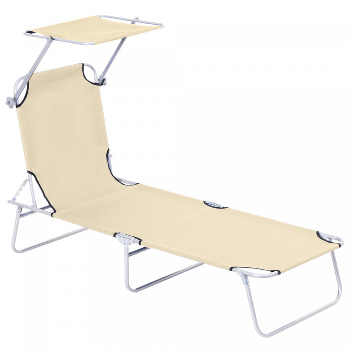 Outsunny Outdoor Lounge Chair With Sun Shade For Beach, Camping, Beige