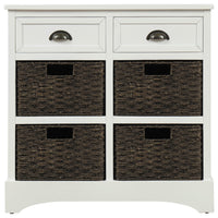 Tobey Solid Wood Storage Cabinet With 2 Drawers And 4 Rattan Baskets,white Accent Cabinet 