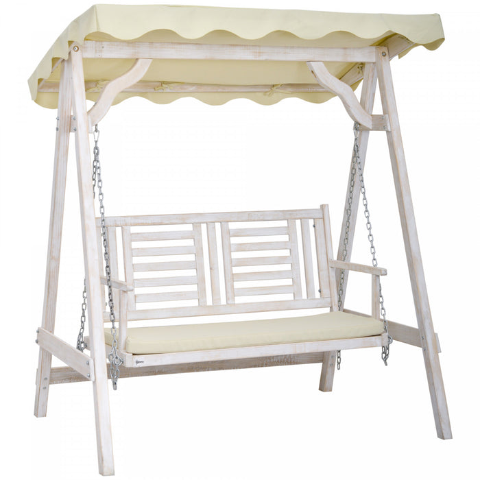 Outsunny 2 Seater Patio Swing With Stand, Canopy And Cushion, Outdoor Swing Chair Wooden Swinging Bench