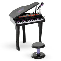 Qaba Mini Electronic Musical Piano 37 Key Keyboard Multifunction Kids Toy With Microphone Stool, Bla