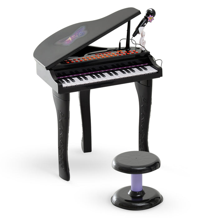 Qaba Mini Electronic Musical Piano 37 Key Keyboard Multifunction Kids Toy With Microphone Stool, Black