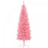 Homcom 6ft Tall Pencil Artificial Christmas Tree With Steel Base, Pink