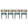 Mason Rattan Dining Chairs with Metal Legs and Velvet Cushion Set of 4,Green