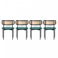 Mason Rattan Dining Chairs with Metal Legs and Velvet Cushion Set of 4,Green