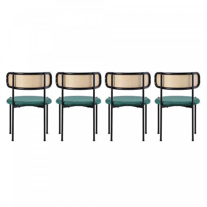 Mason Rattan Dining Chairs with Metal Legs and Velvet Cushion Set of 4,Green