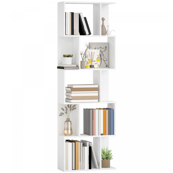 HOMCOM Geometric Bookcase, 5-Tier S Shaped Bookshelf, White