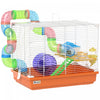 PawHut 18\"L Hamster Cage, Small Animal House, 2-Level Rat Gerbil Haven with Tunnel Tube System, Exercise Wheel, Water Bottle, Food Dish, Ramp, Orange