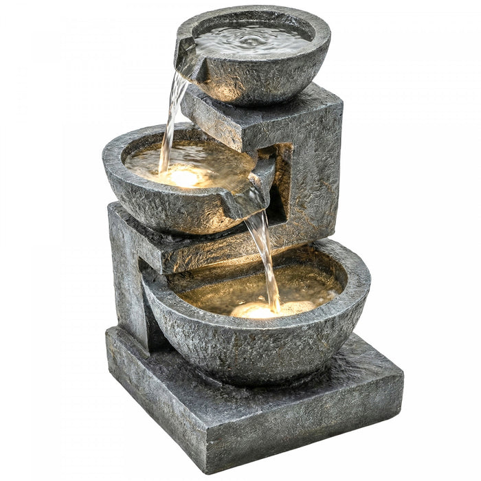 Outsunny 3-Tier Outdoor Water Fountain, Garden Waterfall with Pump