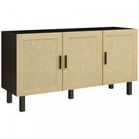 HOMCOM Boho Sideboard, Coffee Bar Cabinet with Rattan Doors, Black