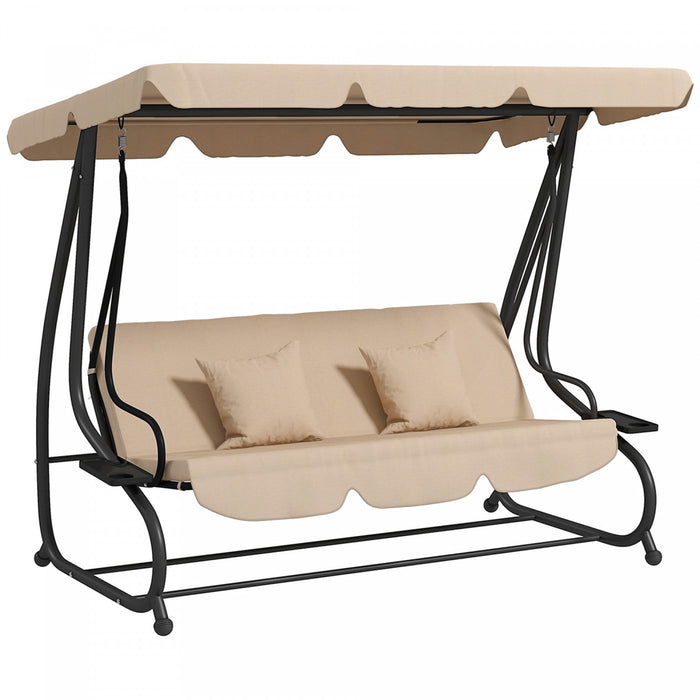 Outsunny 3-seat Outdoor Patio Swing Chair With Canopy, Light Brown