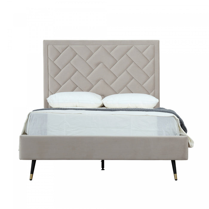 Crosby Modern Upholstered Velvet Full Bed in Greige